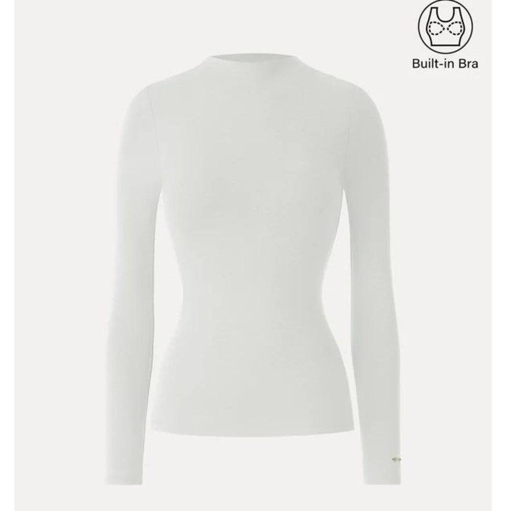 NEW OGL LiteWarm Mockneck Long Sleeve Built-In Bra Top XS Milk Cream Neutral